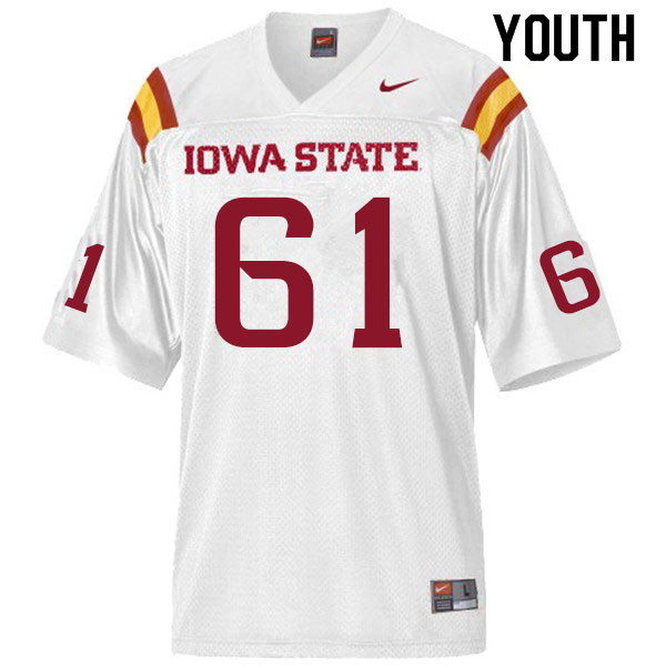 Youth #61 Evan Kilstrom Iowa State Cyclones College Football Jerseys Sale-White - Click Image to Close